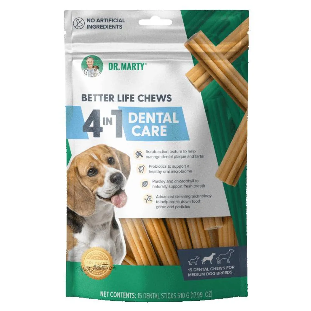 Dr. Marty Dental & Hard Chews^Better Life Chews 4-in-1 Dental Care for Medium Breed Dogs, 17.99-oz