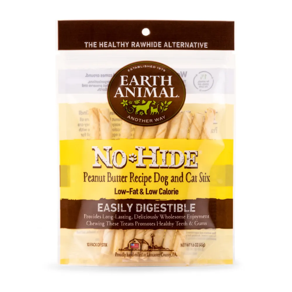 Earth Animal Bully Sticks & Natural Chews^No-Hide Peanut Butter Stix Chew Dog Treat, 10-pack