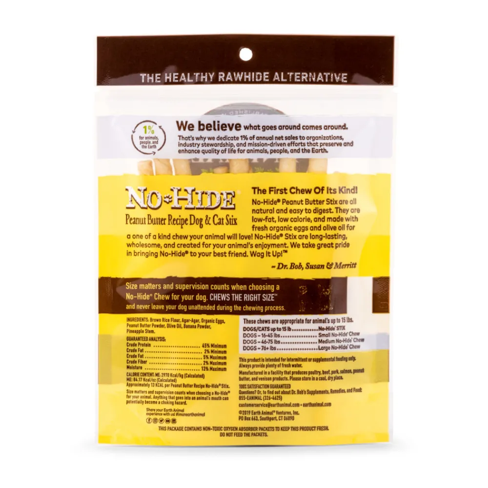 Earth Animal Bully Sticks & Natural Chews^No-Hide Peanut Butter Stix Chew Dog Treat, 10-pack