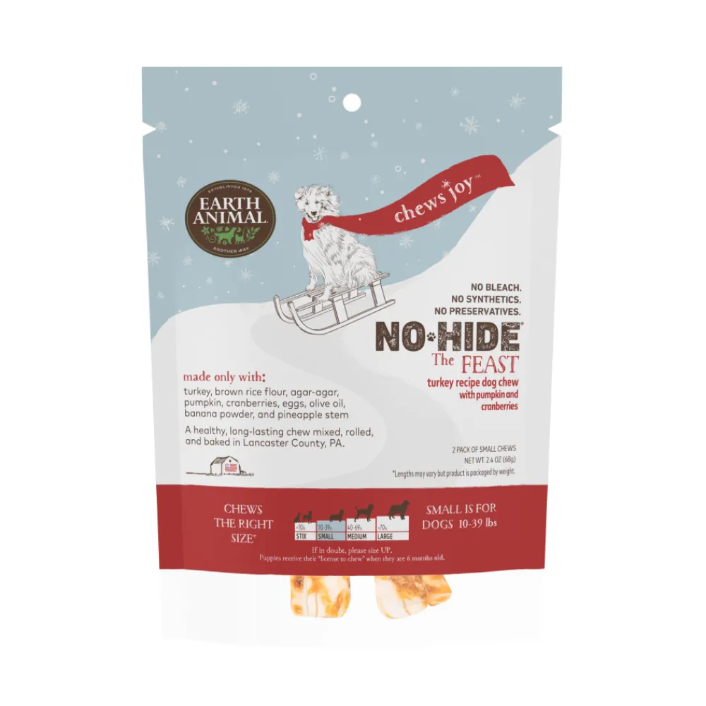 Earth Animal Bully Sticks & Natural Chews^No-Hide The Feast Dog Treat, Small, 2-pack