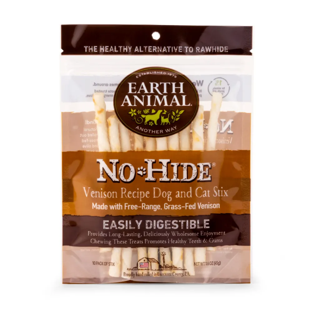 Earth Animal Bully Sticks & Natural Chews^No-Hide Venison Stix Chew Dog Treat, 10-pack
