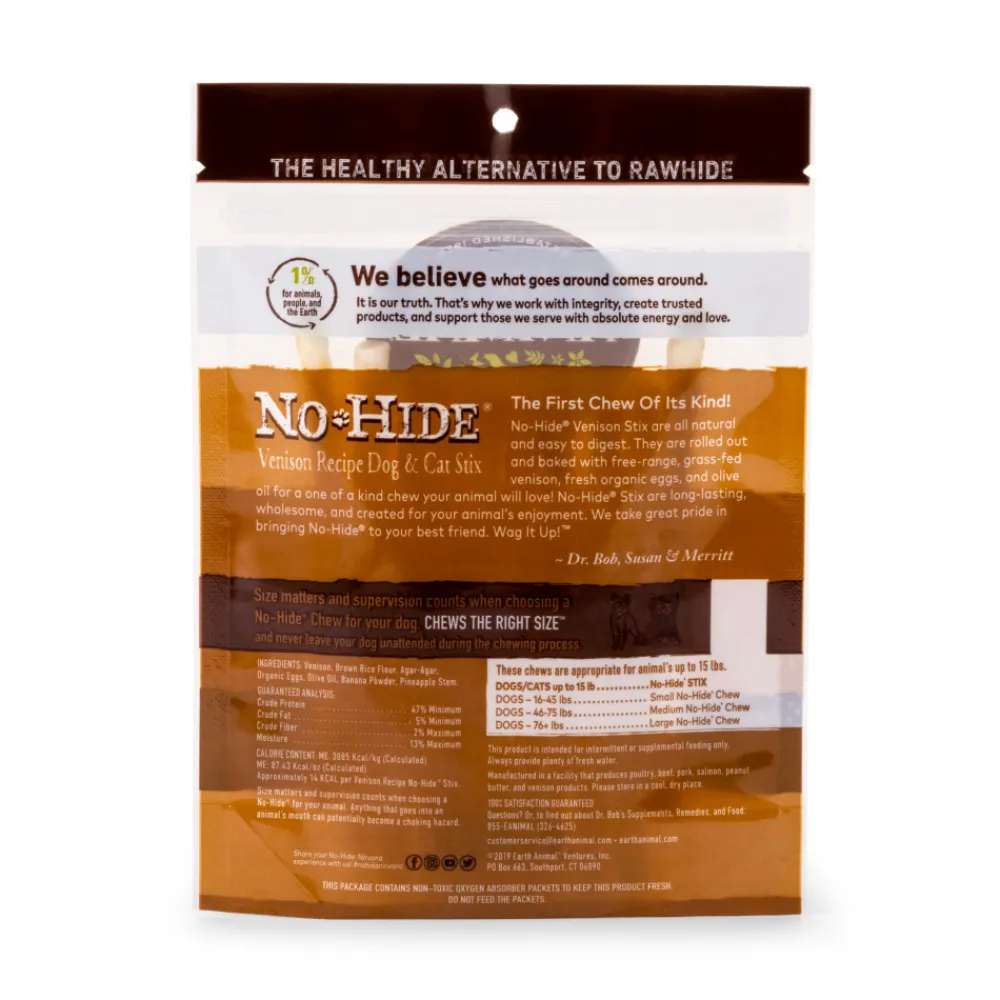 Earth Animal Bully Sticks & Natural Chews^No-Hide Venison Stix Chew Dog Treat, 10-pack