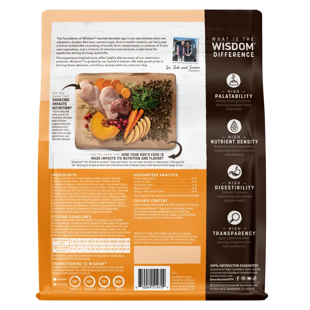 Earth Animal Air-Dried & Dehydrated Food^Wisdom Chicken Air-Dried Dog Food, 2-lb