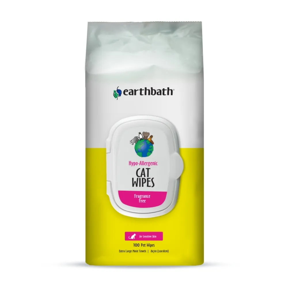 Earthbath Grooming | Grooming^Hypo-Allergenic Cat Grooming Wipes, Fragrance Free, 100-count