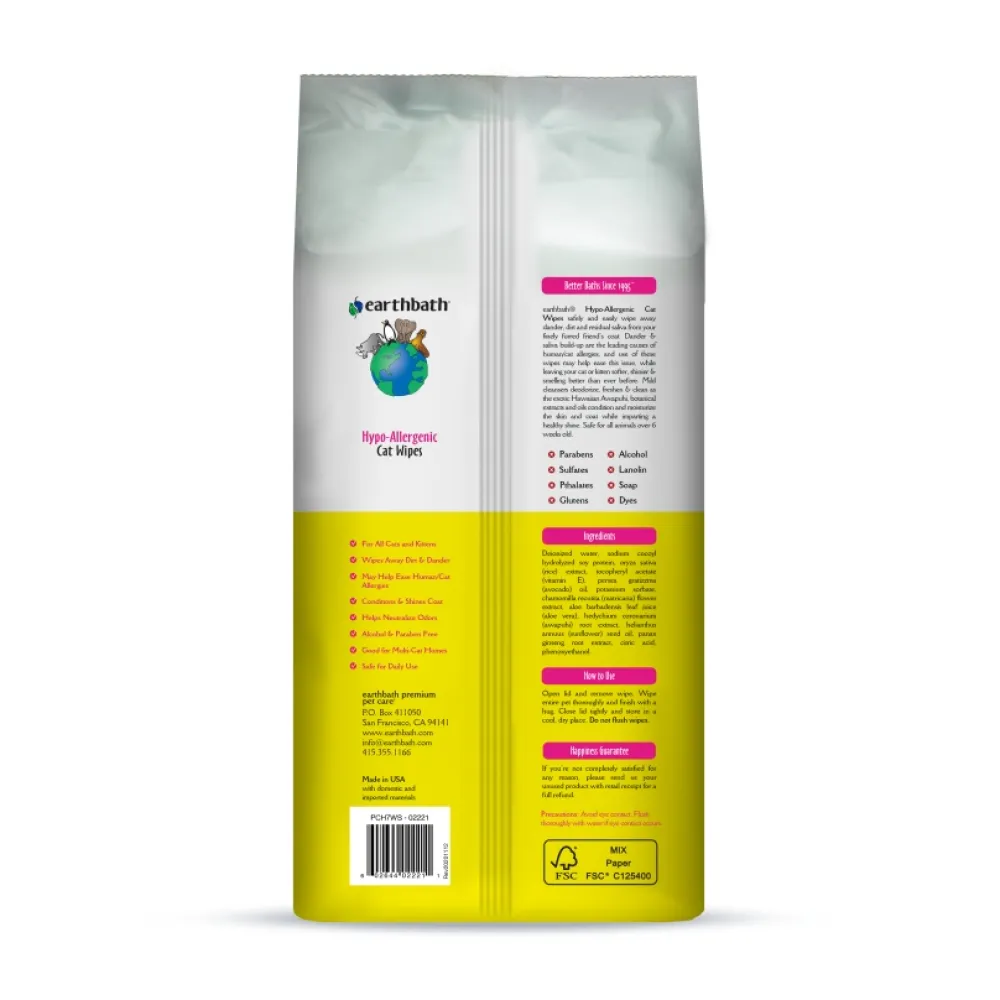 Earthbath Grooming | Grooming^Hypo-Allergenic Cat Grooming Wipes, Fragrance Free, 100-count