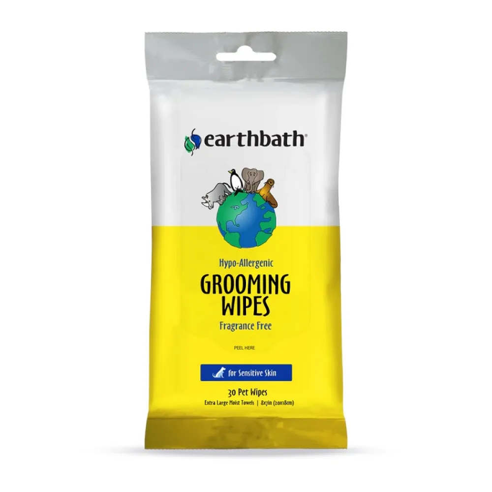 Earthbath Grooming | Grooming^Hypo-Allergenic Grooming Wipes, Fragrance Free, 30-count