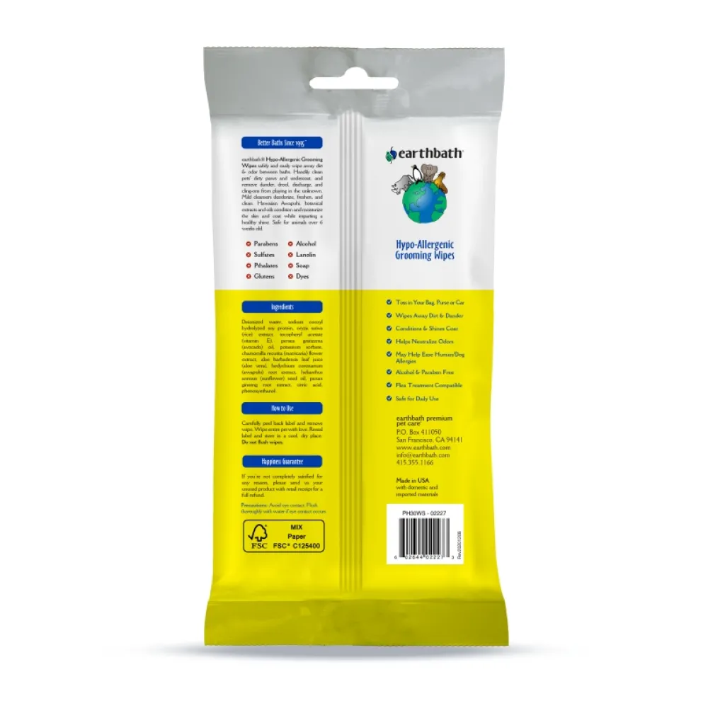 Earthbath Grooming | Grooming^Hypo-Allergenic Grooming Wipes, Fragrance Free, 30-count