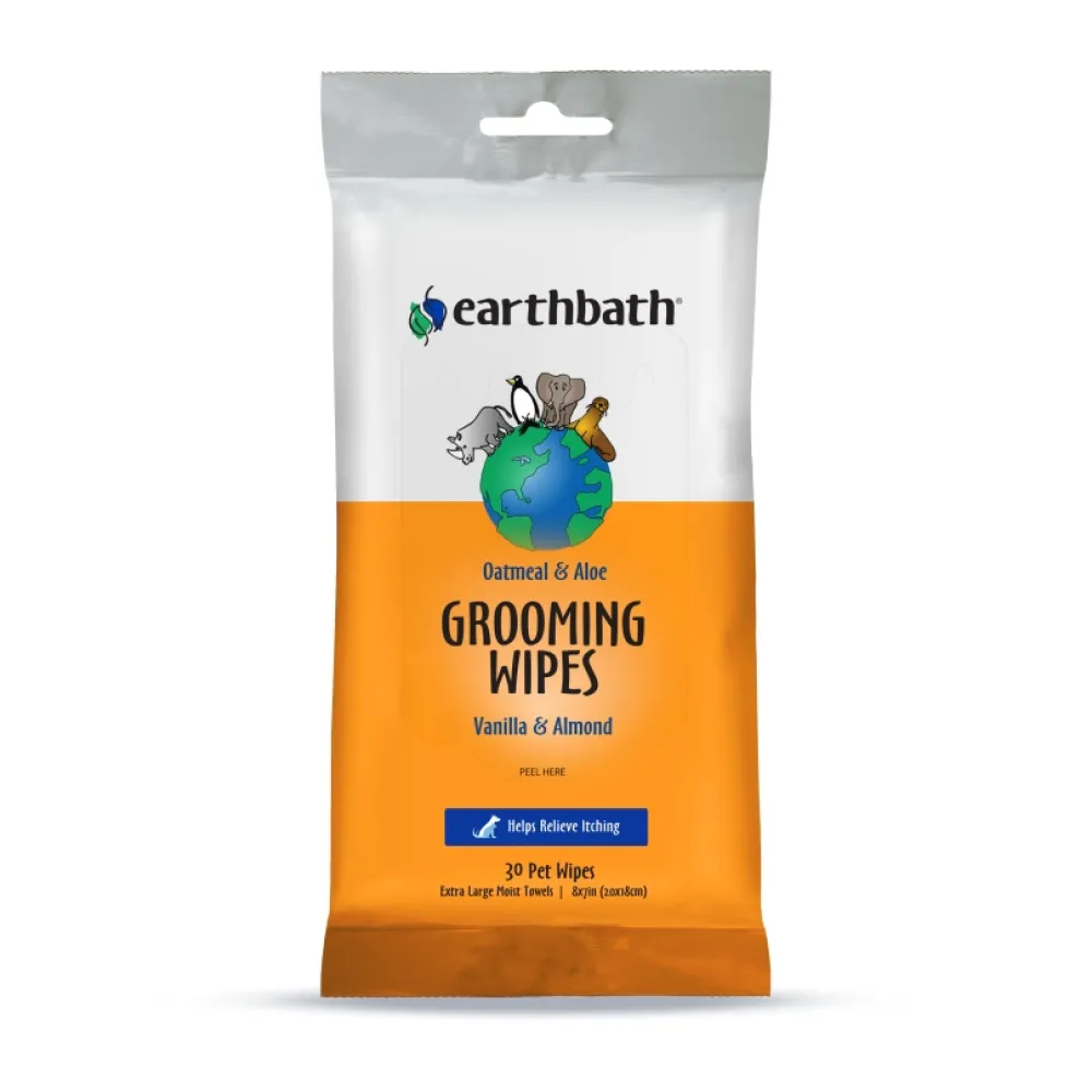 Earthbath Grooming | Grooming^Oatmeal & Aloe Grooming Wipes, Vanilla & Almond, 30-count