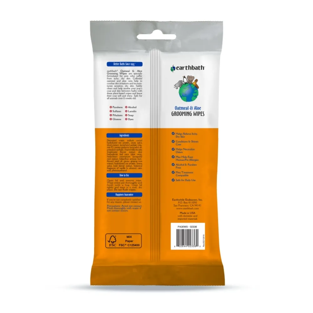 Earthbath Grooming | Grooming^Oatmeal & Aloe Grooming Wipes, Vanilla & Almond, 30-count