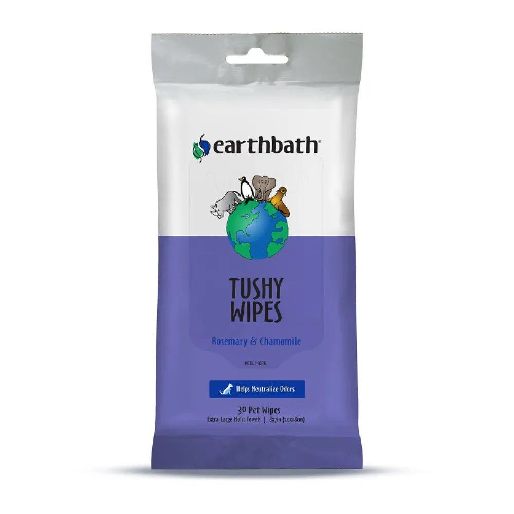 Earthbath Grooming | Grooming^Tushy Wipes for Dogs & Cats, Rosemary & Chamomile, 30-count
