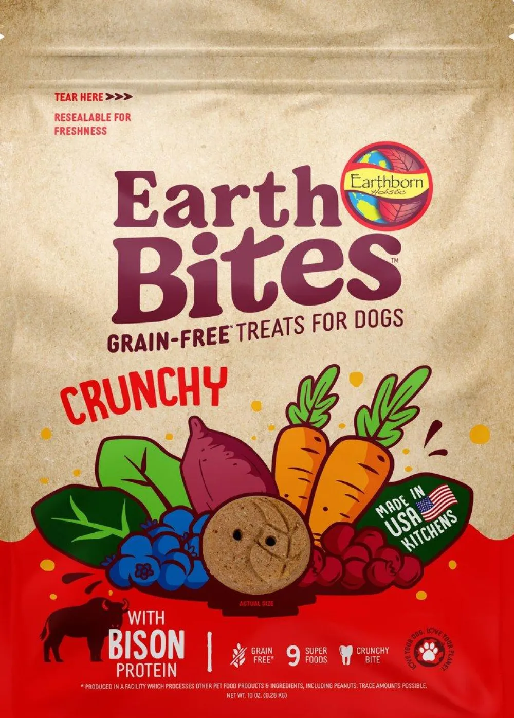 Earthborn Biscuits & Crunchy Treats^Holistic EarthBites Bison Flavor Crunchy Dog Treats, 10-oz