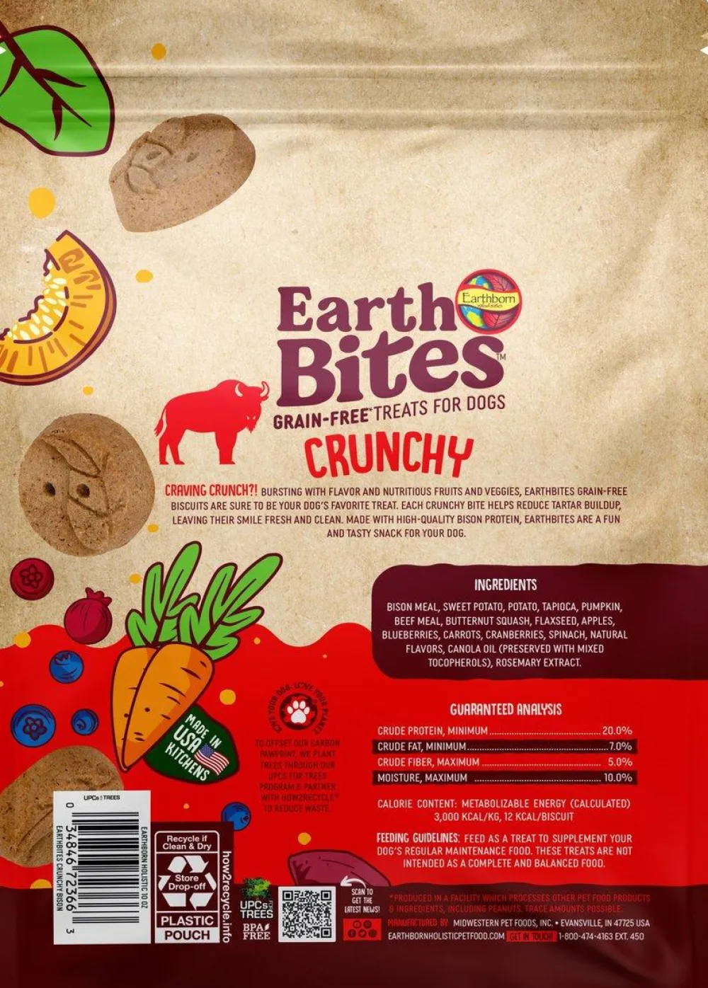 Earthborn Biscuits & Crunchy Treats^Holistic EarthBites Bison Flavor Crunchy Dog Treats, 10-oz
