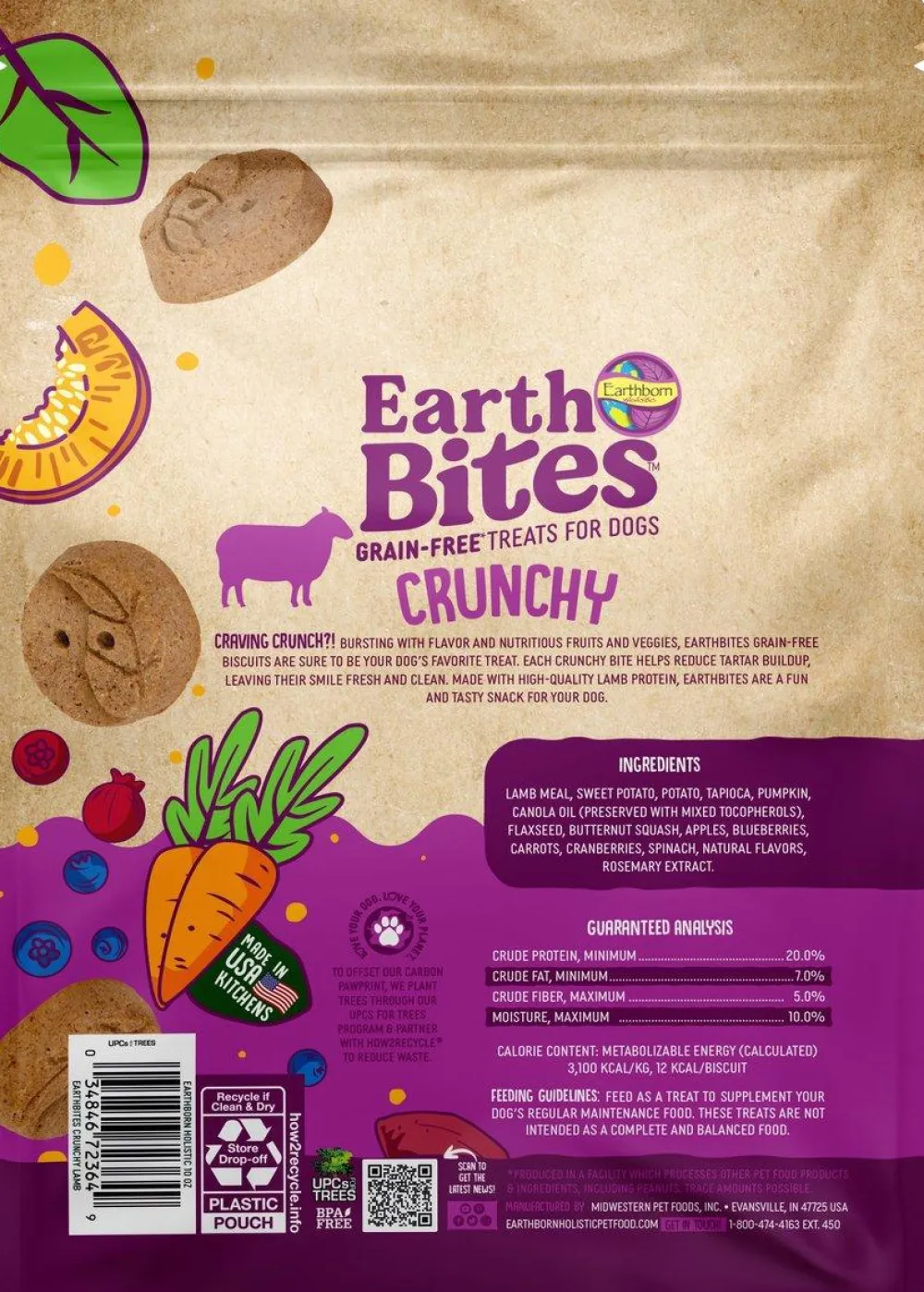 Earthborn Biscuits & Crunchy Treats^Holistic EarthBites Lamb Flavor Crunchy Dog Treats, 10-oz