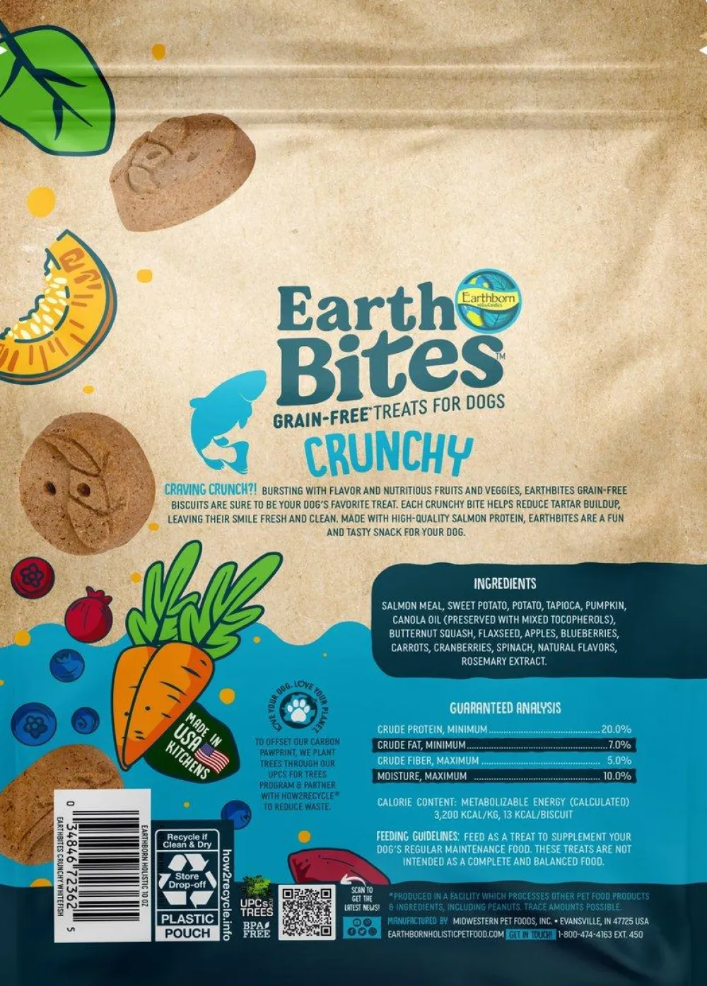 Earthborn Biscuits & Crunchy Treats^Holistic EarthBites Salmon Flavor Crunchy Dog Treats, 10-oz
