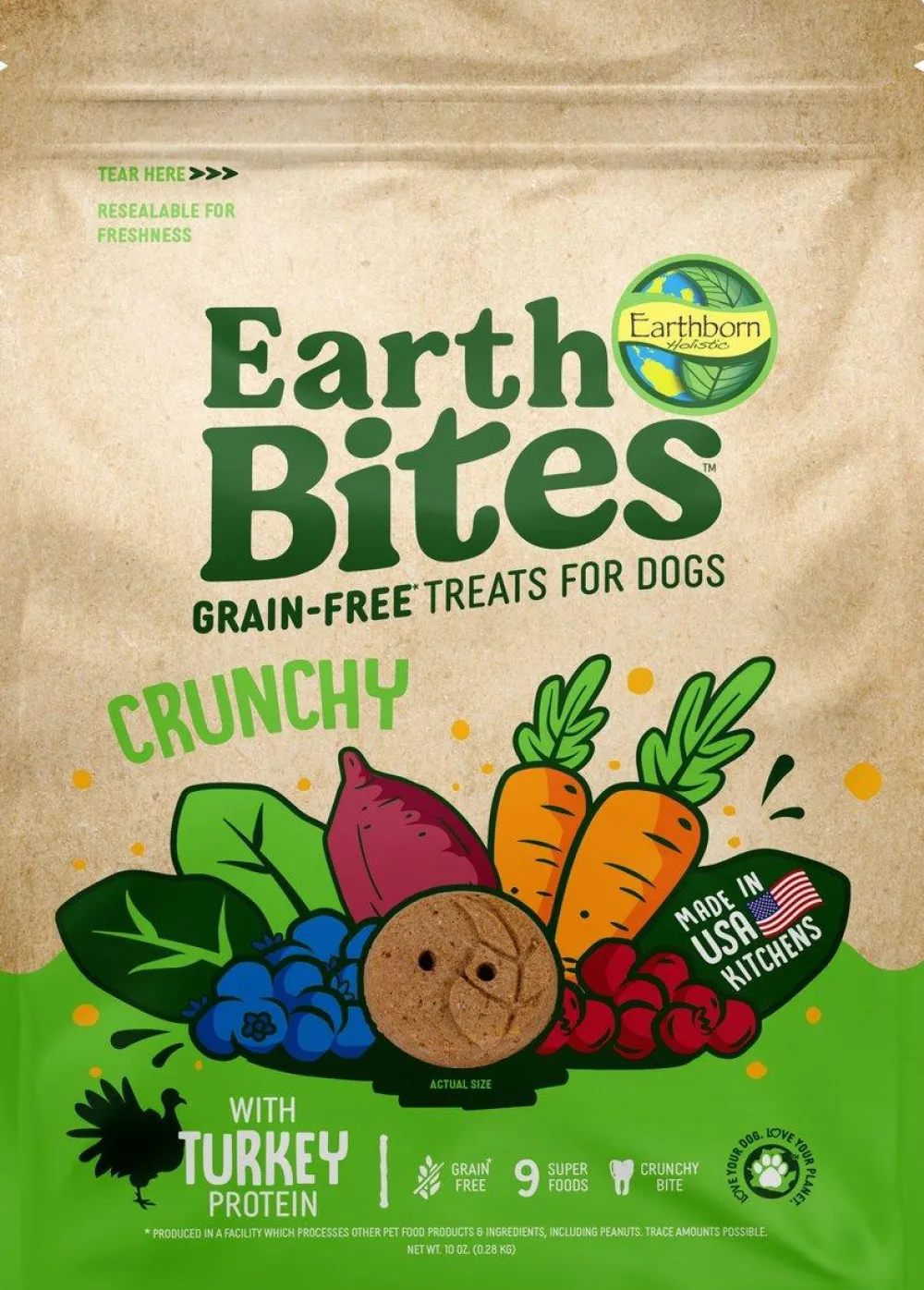Earthborn Biscuits & Crunchy Treats^Holistic EarthBites Turkey Flavor Crunchy Dog Treats, 10-oz