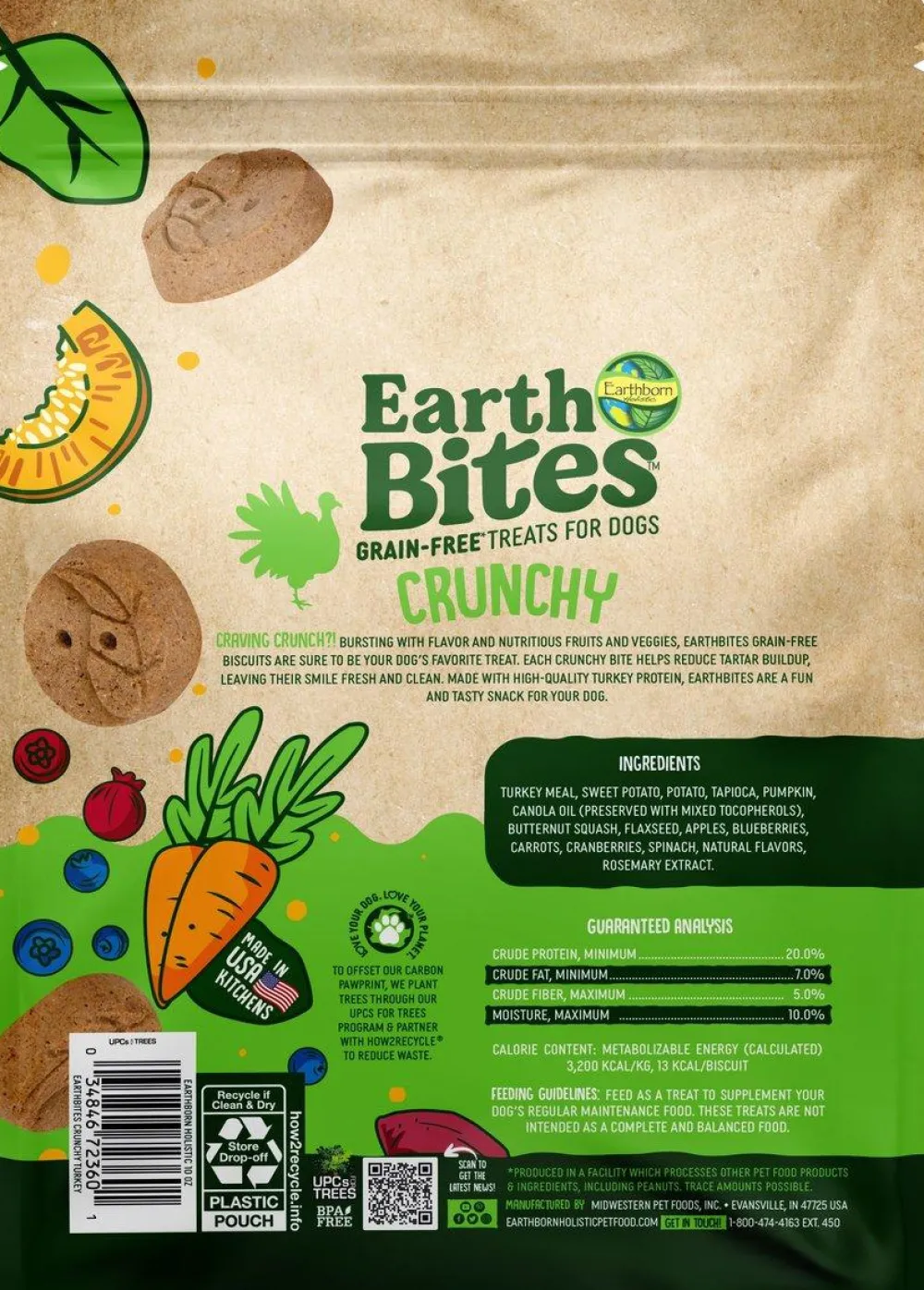 Earthborn Biscuits & Crunchy Treats^Holistic EarthBites Turkey Flavor Crunchy Dog Treats, 10-oz
