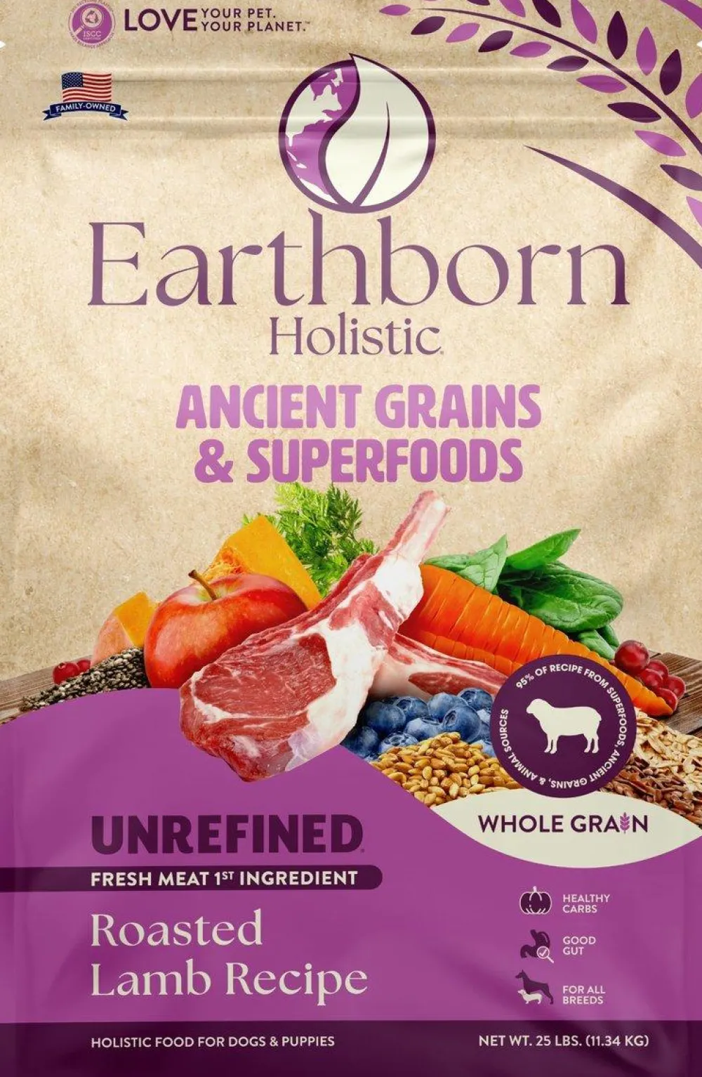 Earthborn Dry Food^Holistic Unrefined Roasted Lamb with Ancient Grains & Superfoods Dry Dog Food, 4-lb