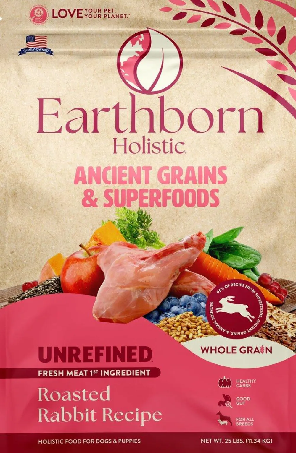 Earthborn Dry Food^Holistic Unrefined Roasted Rabbit with Ancient Grains & Superfoods Dry Dog Food, 4-lb