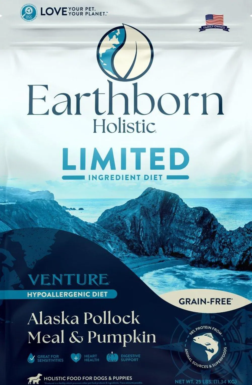 Earthborn Dry Food^Holistic Venture Limited Ingredient Alaska Pollock Meal & Pumpkin Grain-Free Dry Dog Food, 4-lb