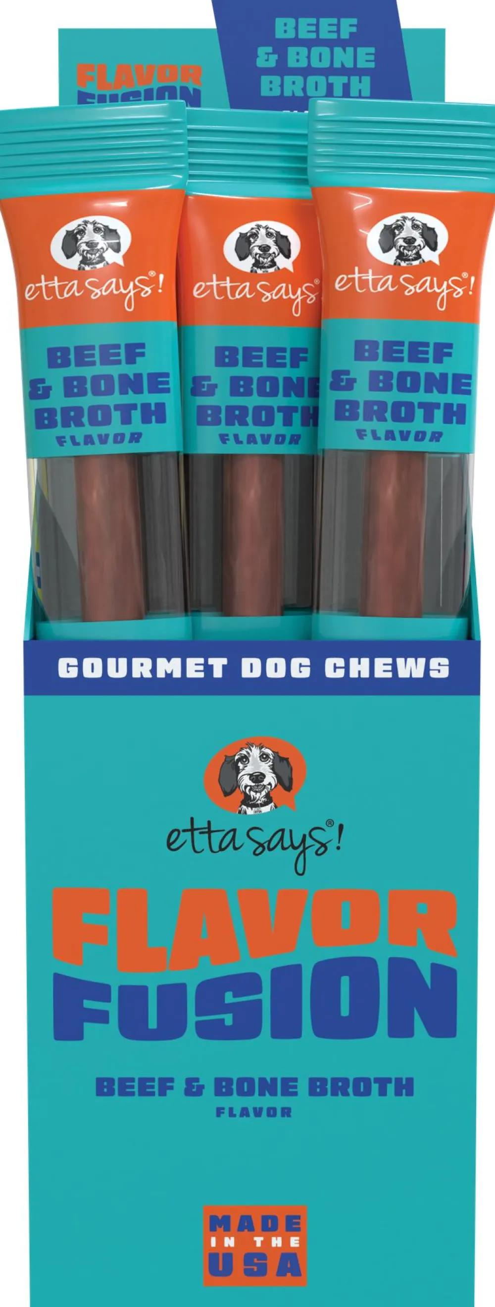 Etta Says! Bully Sticks & Natural Chews^Flavor Fusion Beef & Bone Broth Dog Treats, 1.5-oz
