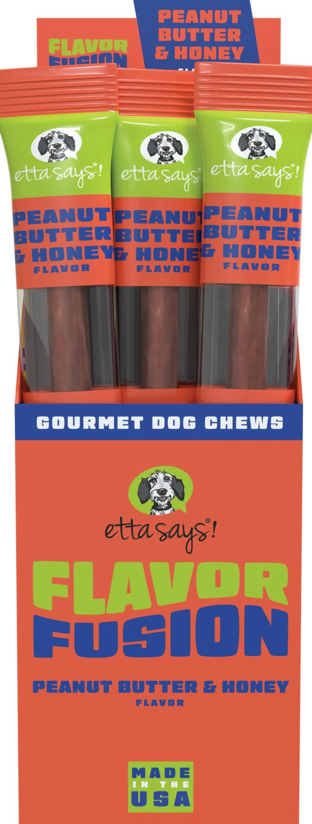 Etta Says! Bully Sticks & Natural Chews^Flavor Fusion Peanut Butter & Honey Dog Treats, 1.5-oz