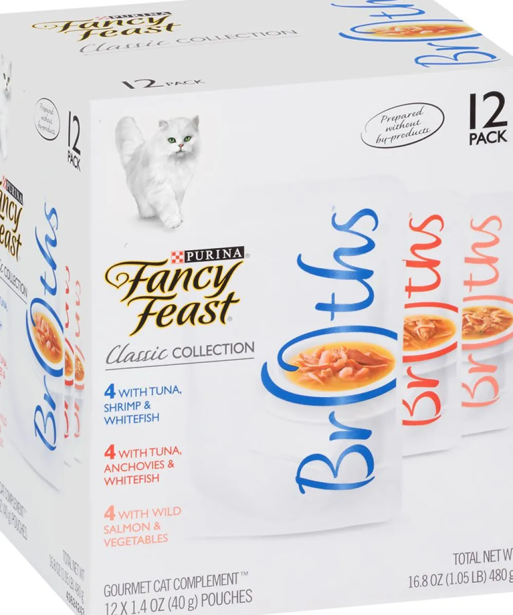 Fancy Feast Food Toppings | Broth^Classic Collection Broths Variety Pack Supplemental Cat Food Pouches, 1.4-oz
