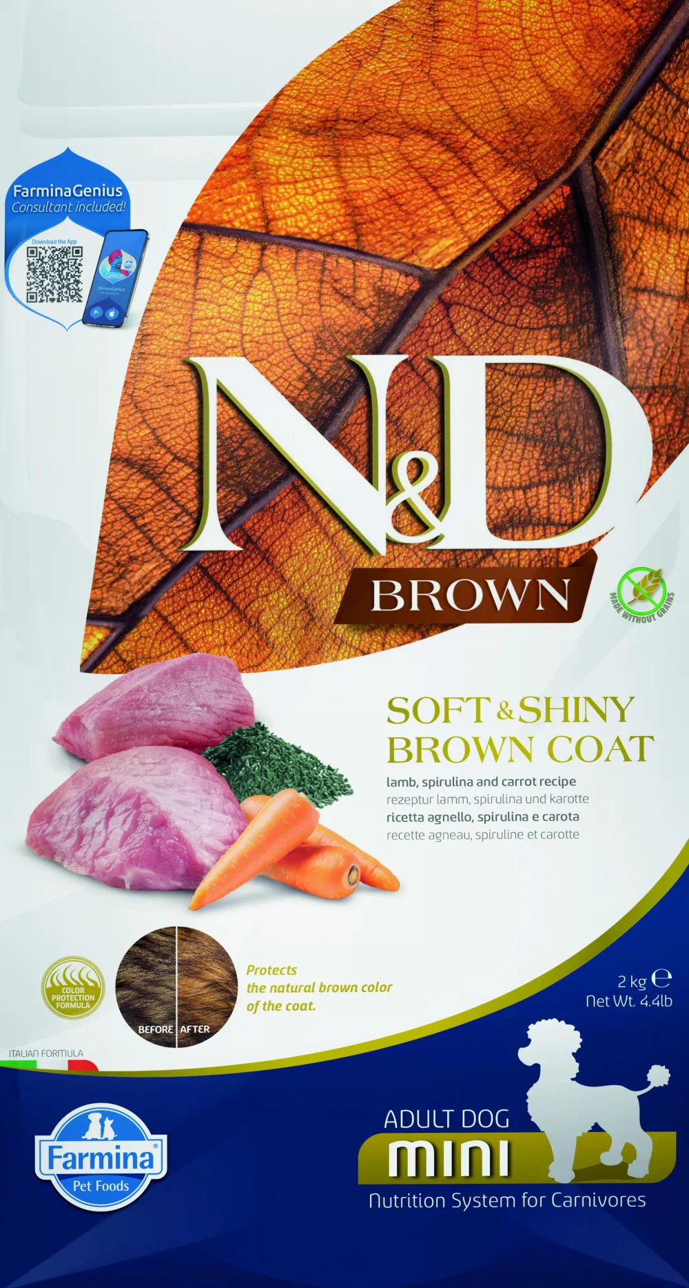 Farmina Dry Food^N&D Brown Coat Lamb, Norwegian Kelp & Carrot Adult Mini Dry Dog Food, 4.4-lb