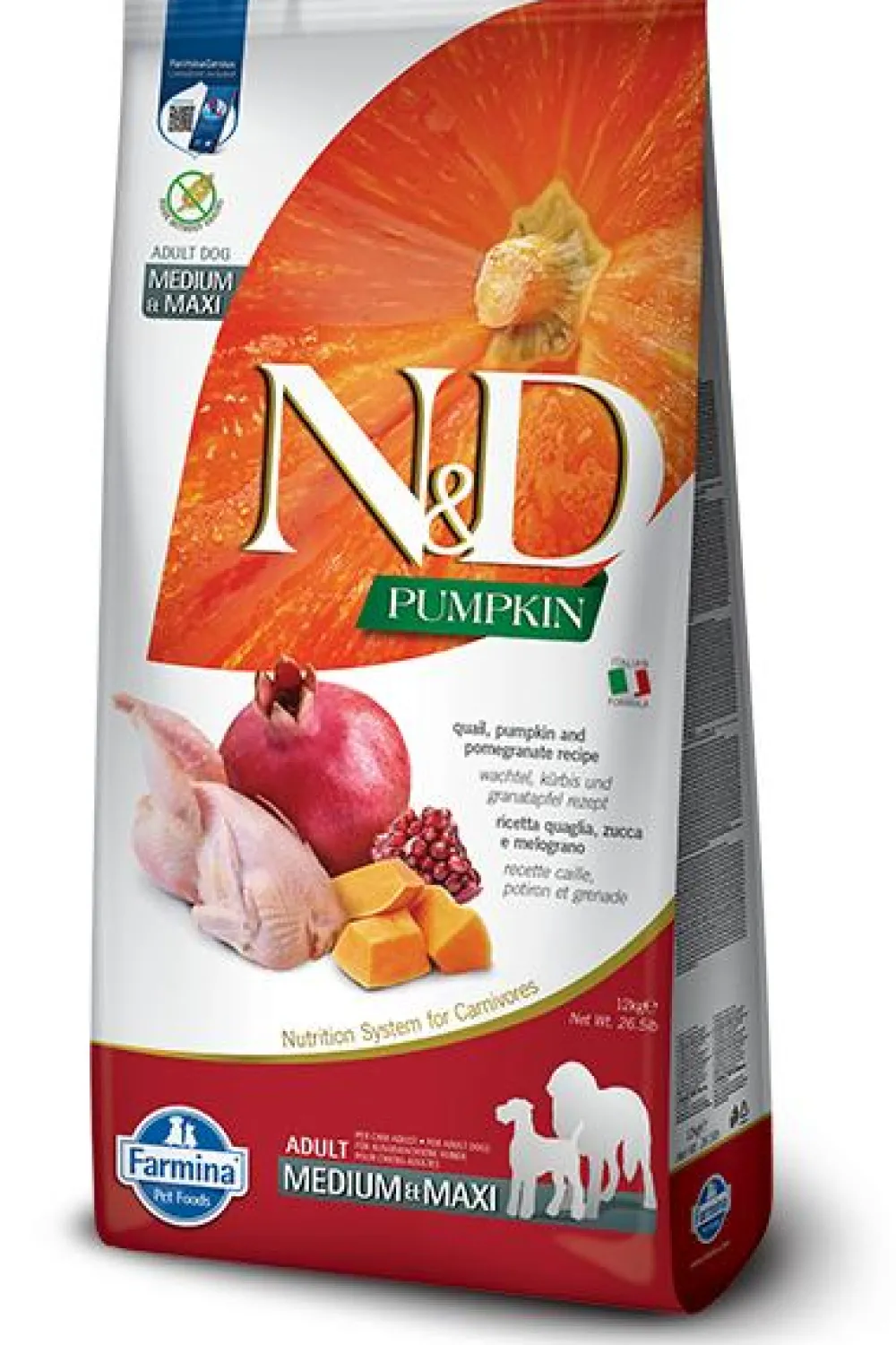 Farmina Dry Food^N&D Pumpkin, Quail & Pomegranate Adult Medium & Maxi Dry Dog Food, 26.4-lb