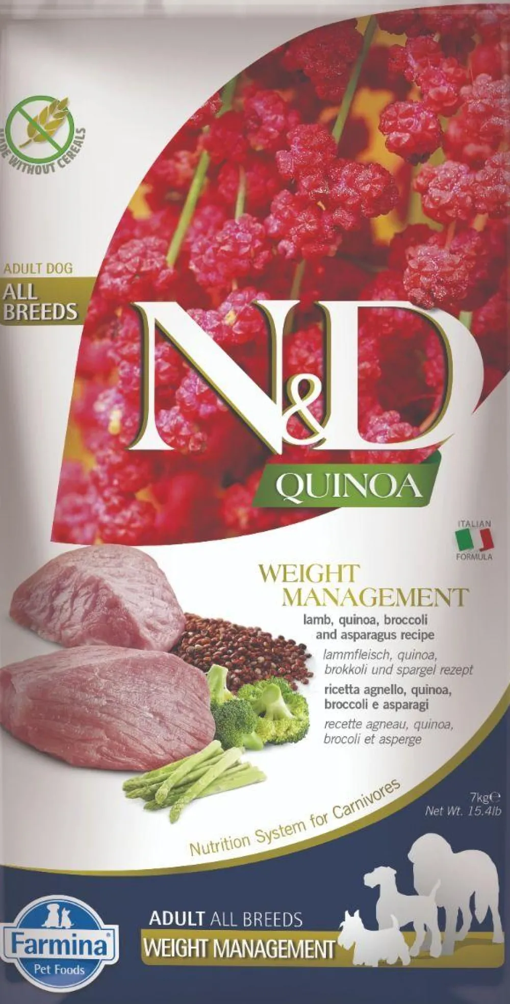Farmina Dry Food^N&D Quinoa Weight Management Lamb Adult Medium & Maxi Dry Dog Food, 15.4-lb