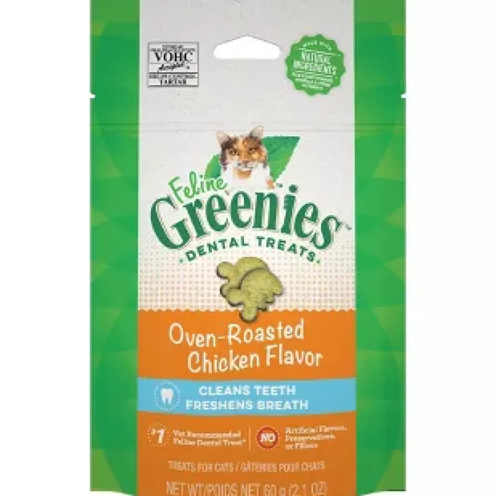 Greenies Crunchy Treats | Dental Care^Feline Dental Treats Oven Roasted Chicken Flavor Cat Treats, 2.1-oz