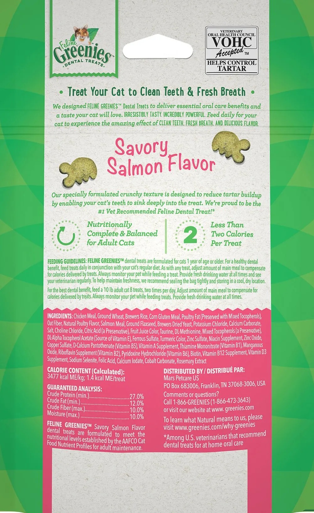Greenies Crunchy Treats | Dental Care^Feline Savory Salmon Flavor Dental Cat Treats, 2.1-oz