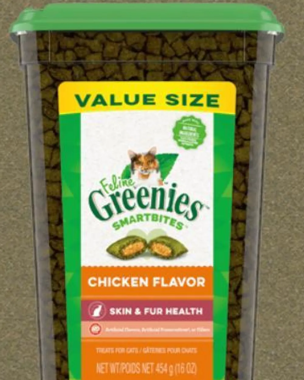 Greenies Crunchy Treats^Feline Smartbites Skin & Fur Chicken Cat Treats, 16-oz