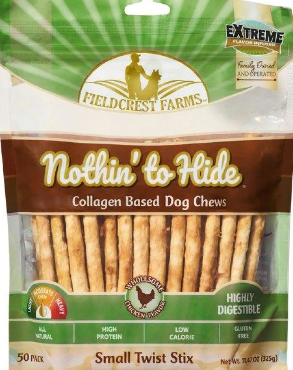 Fieldcrest Farms Bully Sticks & Natural Chews^Nothin' to Hide Small Twist Stix Chicken Pack Dog Treats, 50-pk