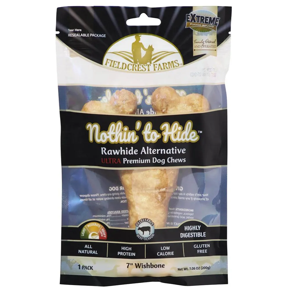 Fieldcrest Farms Bully Sticks & Natural Chews^Nothin' to Hide Ultra Wishbones Beef Pack Dog Treats, 7-in, 1-pk