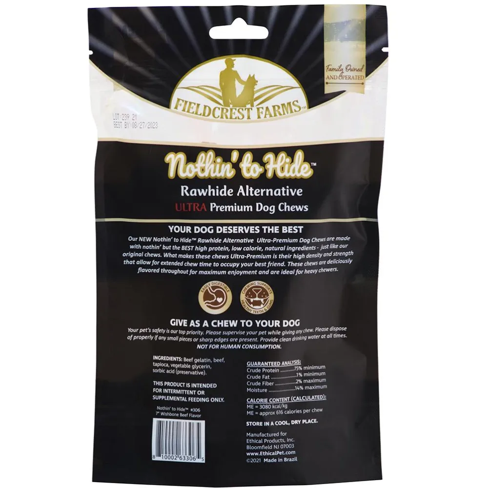 Fieldcrest Farms Bully Sticks & Natural Chews^Nothin' to Hide Ultra Wishbones Beef Pack Dog Treats, 7-in, 1-pk