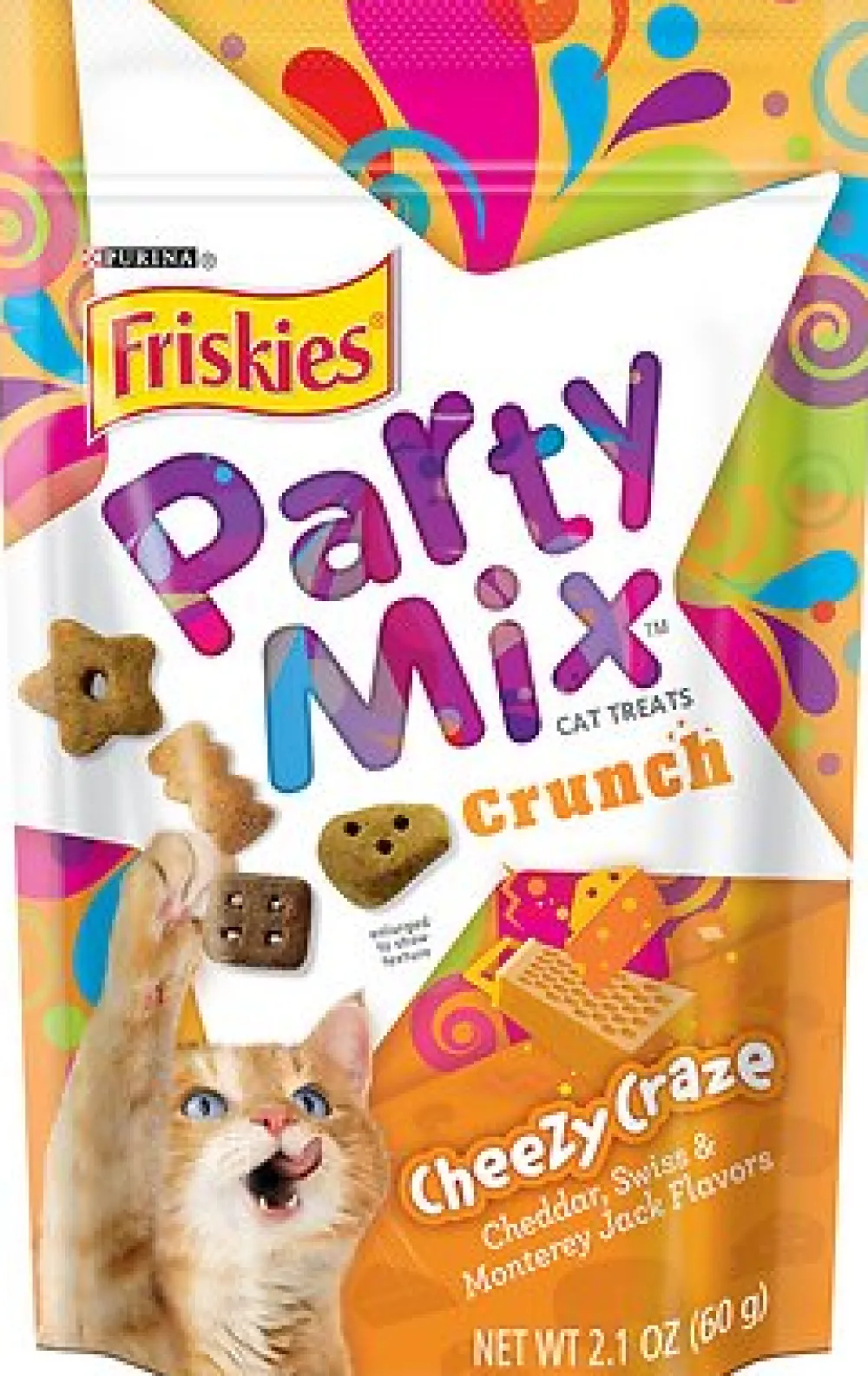 Friskies Crunchy Treats^Party Mix Crunch Cheezy Craze Cat Treats, 2.1-oz