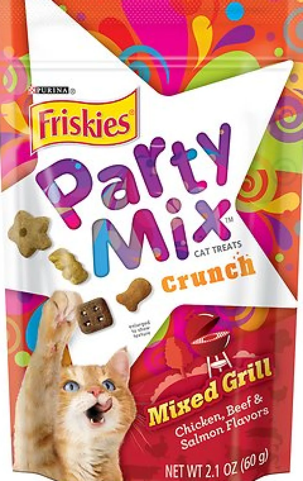 Friskies Crunchy Treats^Party Mix Crunch Mixed Grill Cat Treats, 2.1-oz