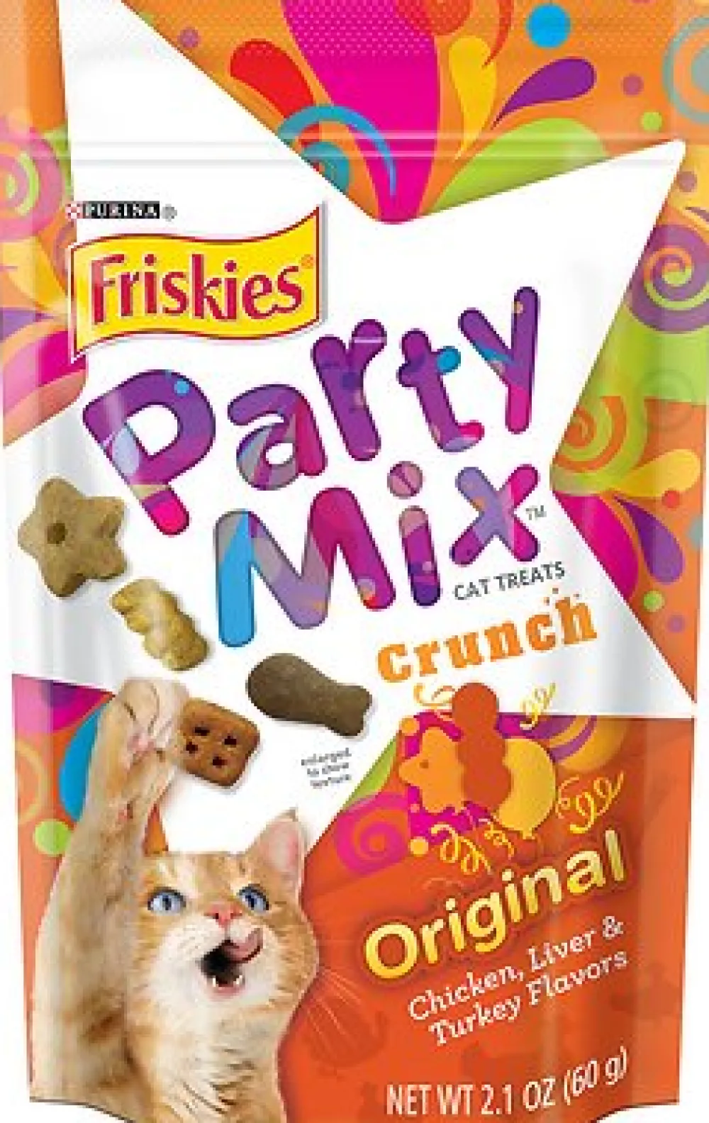 Friskies Crunchy Treats^Party Mix Crunch Original Cat Treats, 2.1-oz