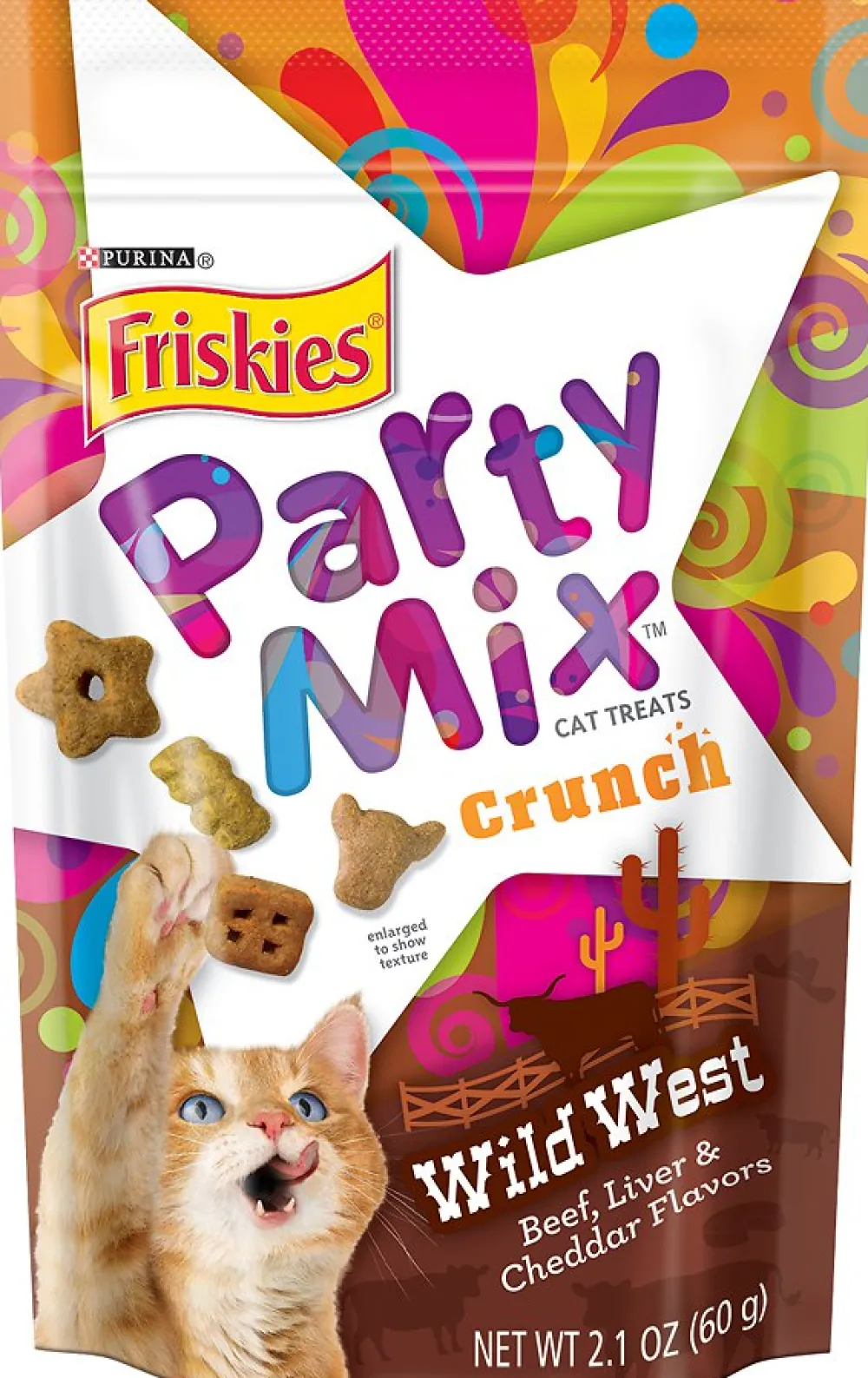 Friskies Crunchy Treats^Party Mix Crunch Wild West Cat Treats, 2.1-oz
