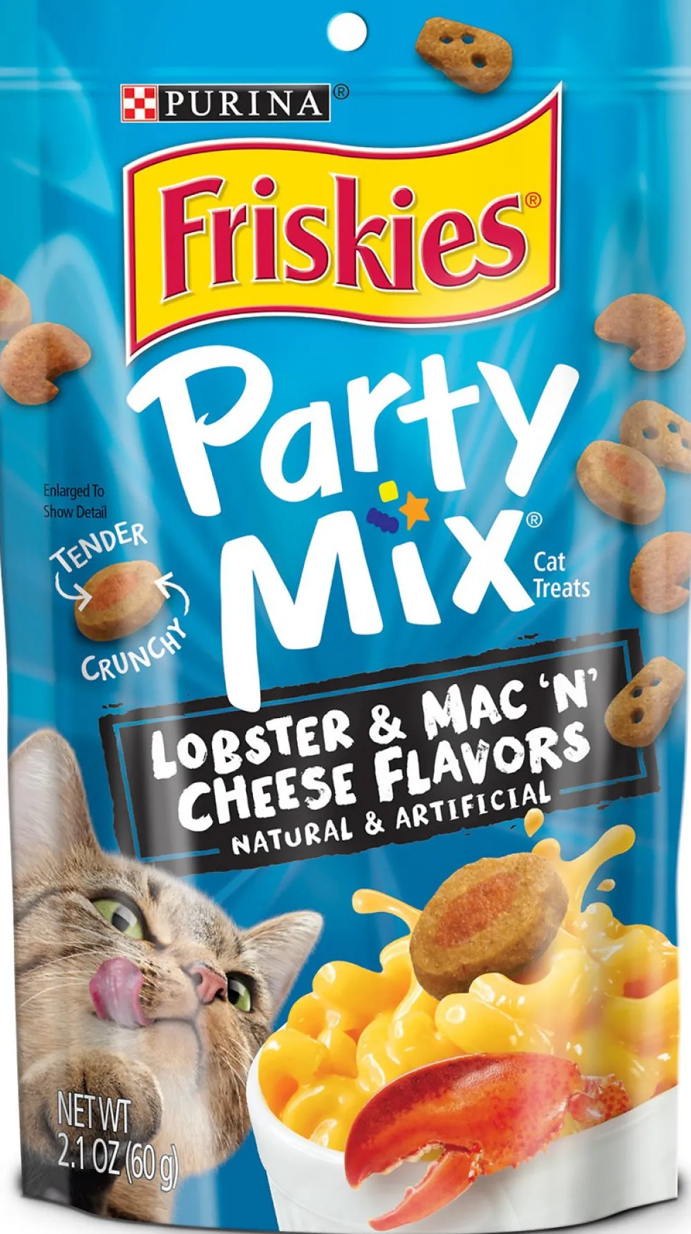 Friskies Crunchy Treats^Party Mix Lobster & Mac 'N' Xheese Flavors Chews Cat Treats, 2.1-oz