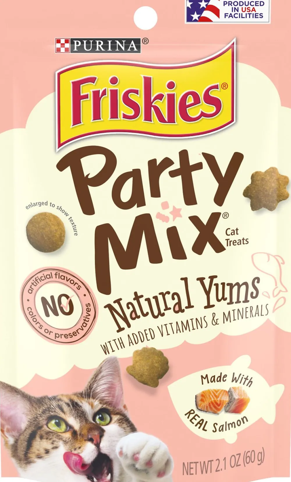Friskies Crunchy Treats^Party Mix Natural Yums With Real Salmon Cat Treats, 2.1-oz