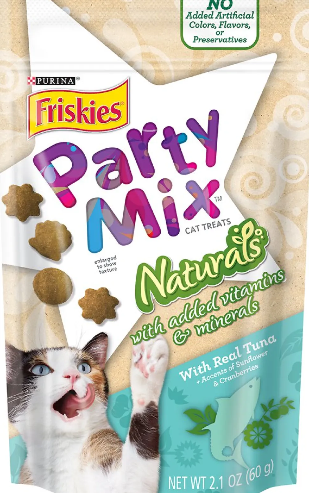 Friskies Crunchy Treats^Party Mix Naturals with Real Tuna Chews Cat Treats, 2.1-oz