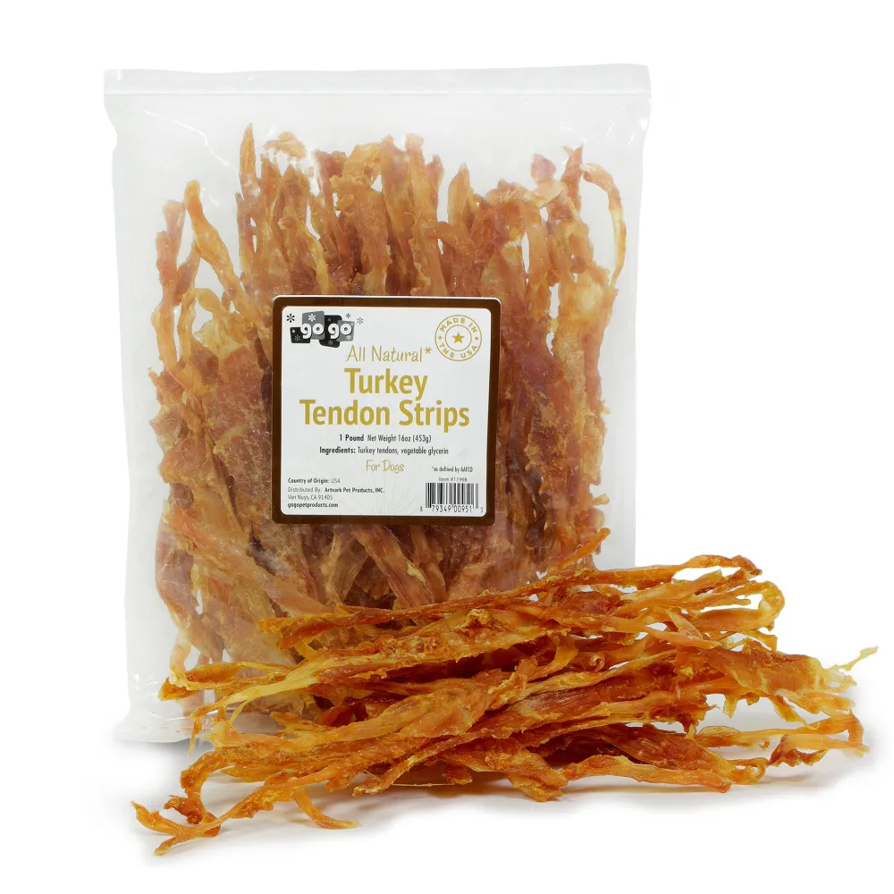 Gogo Pet Products Bully Sticks & Natural Chews^GoGo USA Turkey Tendon Strips Dog Treats, 16-oz