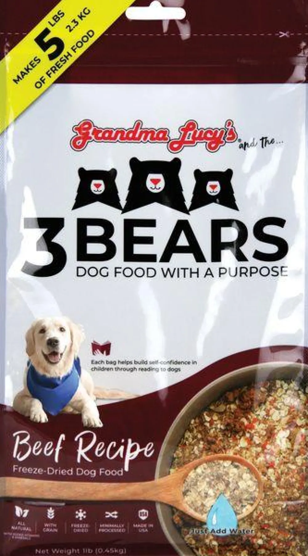 Grandma Lucy's Freeze-Dried Food^3 Bears Beef Freeze-Dried Dog Food, 1-lb