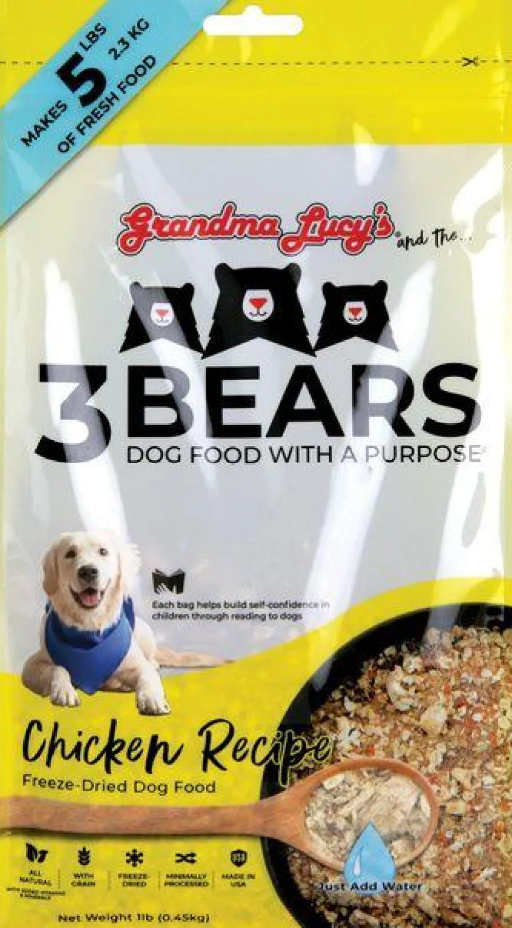 Grandma Lucy's Freeze-Dried Food^3 Bears Chicken Freeze-Dried Dog Food, 1-lb