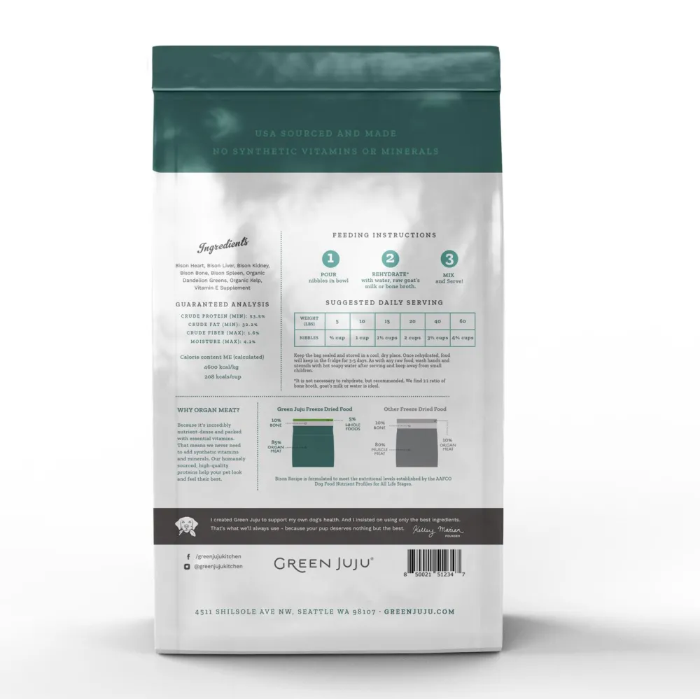 Green Juju Freeze-Dried Food^Limited Ingredient Diet Bison Raw Freeze-Dried Dog Food, 14-oz