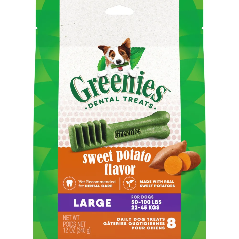 Greenies Dental & Hard Chews^Sweet Potato Flavored Large Dental Dog Treats, 8-count, 12-oz