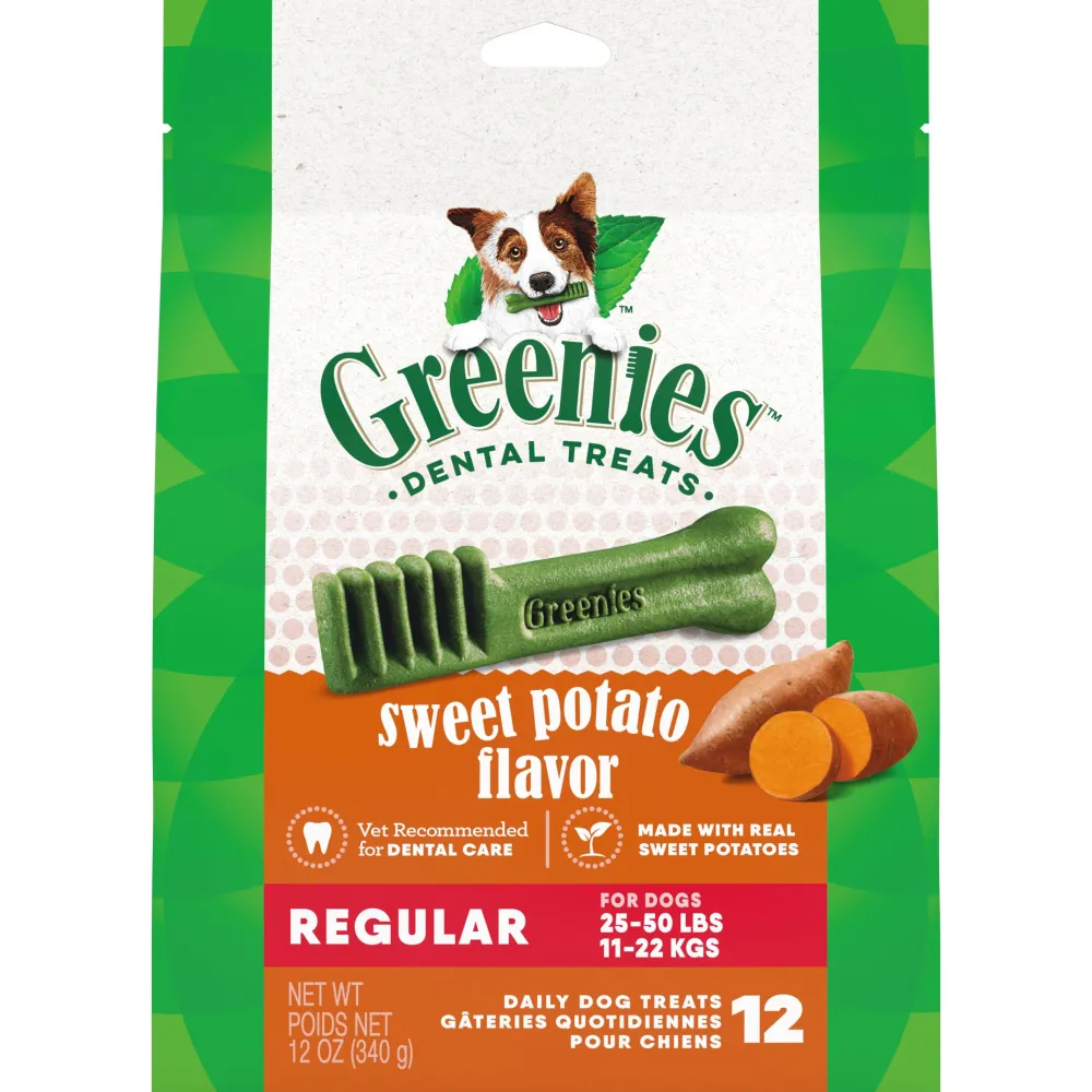Greenies Dental & Hard Chews^Sweet Potato Flavored Regular Dental Dog Treats, 12-count, 12-oz