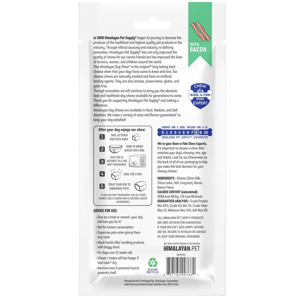 Himalayan Pet Supply Dental & Hard Chews^Dog Chew, Bacon Flavor, Medium