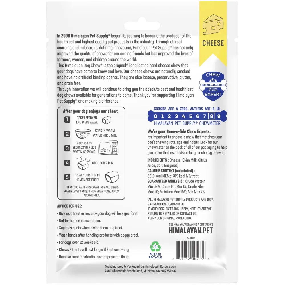 Himalayan Pet Supply Dental & Hard Chews^Dog Chew, Cheese, Mixed, 3-pk